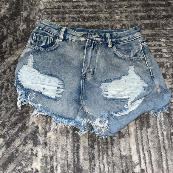 SHEIN Blue Distressed Jean Shorts - Picture 1 of 4